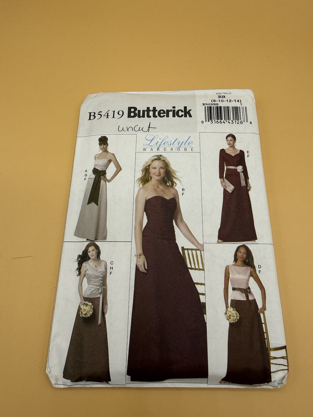 Butterick B5419 Uncut Bridesmaid Formal Evening Dress Pattern BB 8-14